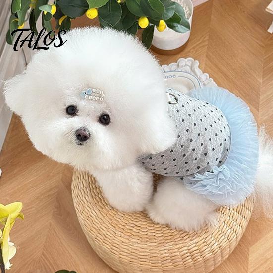 Comfortable Dog Clothing Blue Tutu Dress, Sleeveless Cute Heart Print Girl Summer Female Clothes Doggie Princess Dress for Small Dogs Bichon