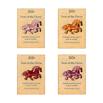 Lucky Horse Acrylic Charm Card with Inspirational Card for Anniversary Birthday Chinese New Year Gift Holiday Decoration