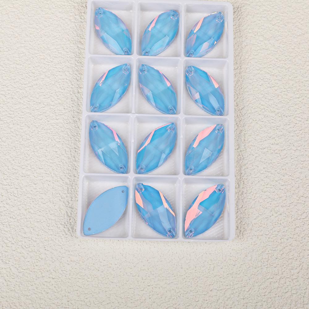 Neon Fluorescent Mocha Protein Horse Eye-Shaped Glass Hand Seam Drill, Flat Bottom Drill Double Hole Rhinestone Handmade Diy Accessories