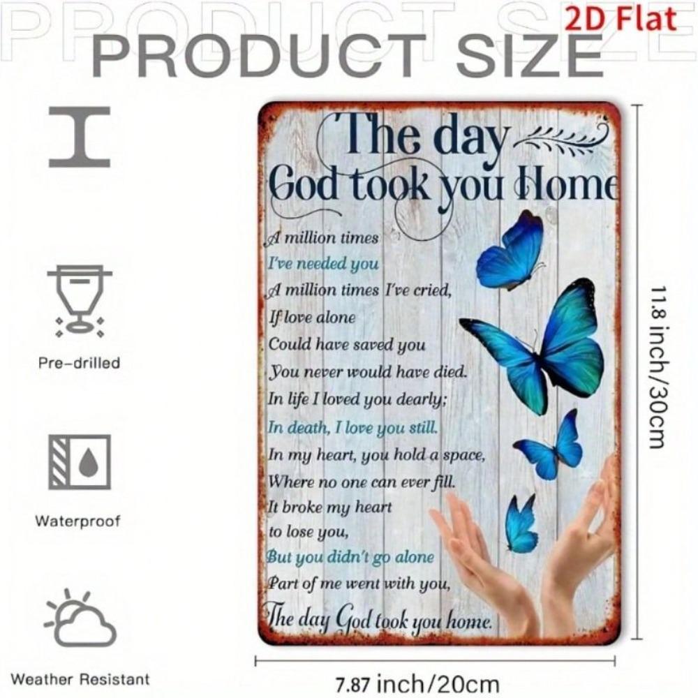 Metal Wall Art Vintage Butterfly Christian Memorial Sign, Retro Home Decor Poster