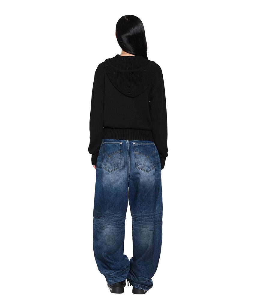 Aakam Structure Contrast Knitted Zip-Up Hoodie (Black)