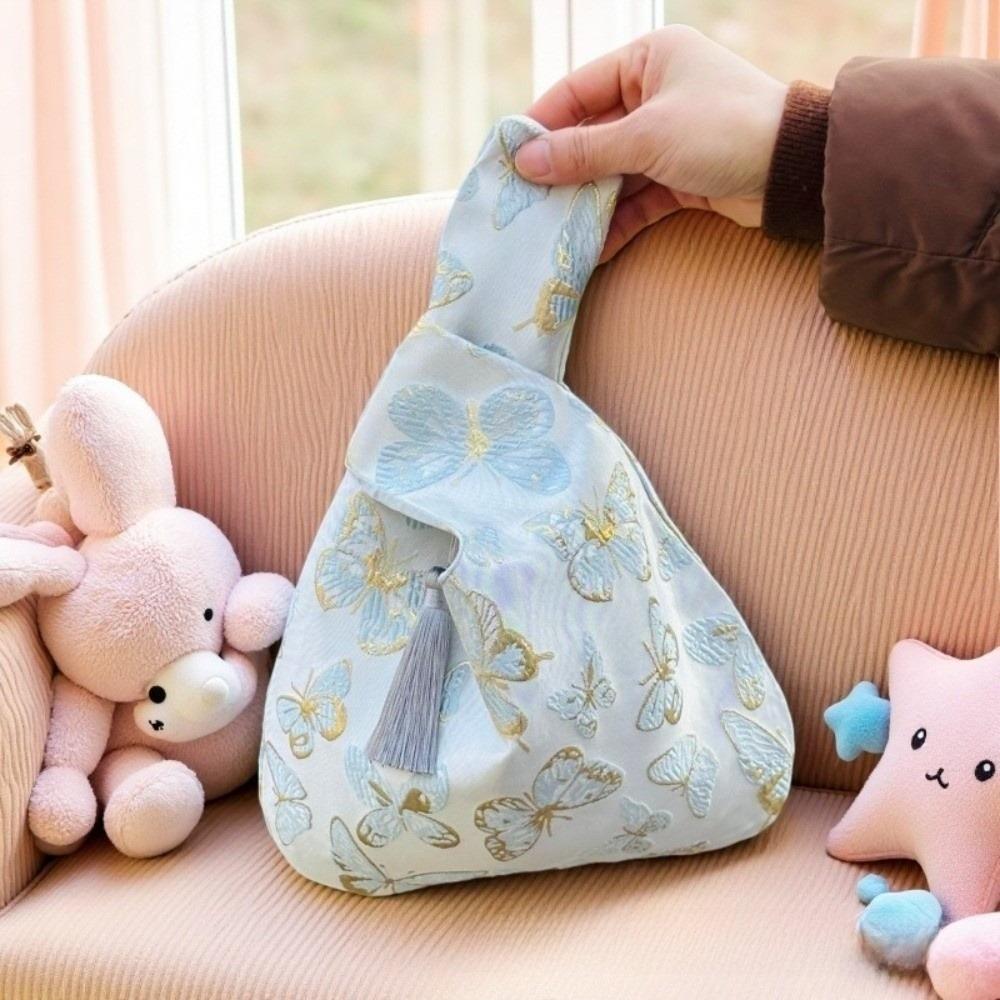 Portable Lightweight New Chinese Style Handbag Soft Texture Elegant Look Tassel Knot Wrist Bag Multifunctional Gift Bag