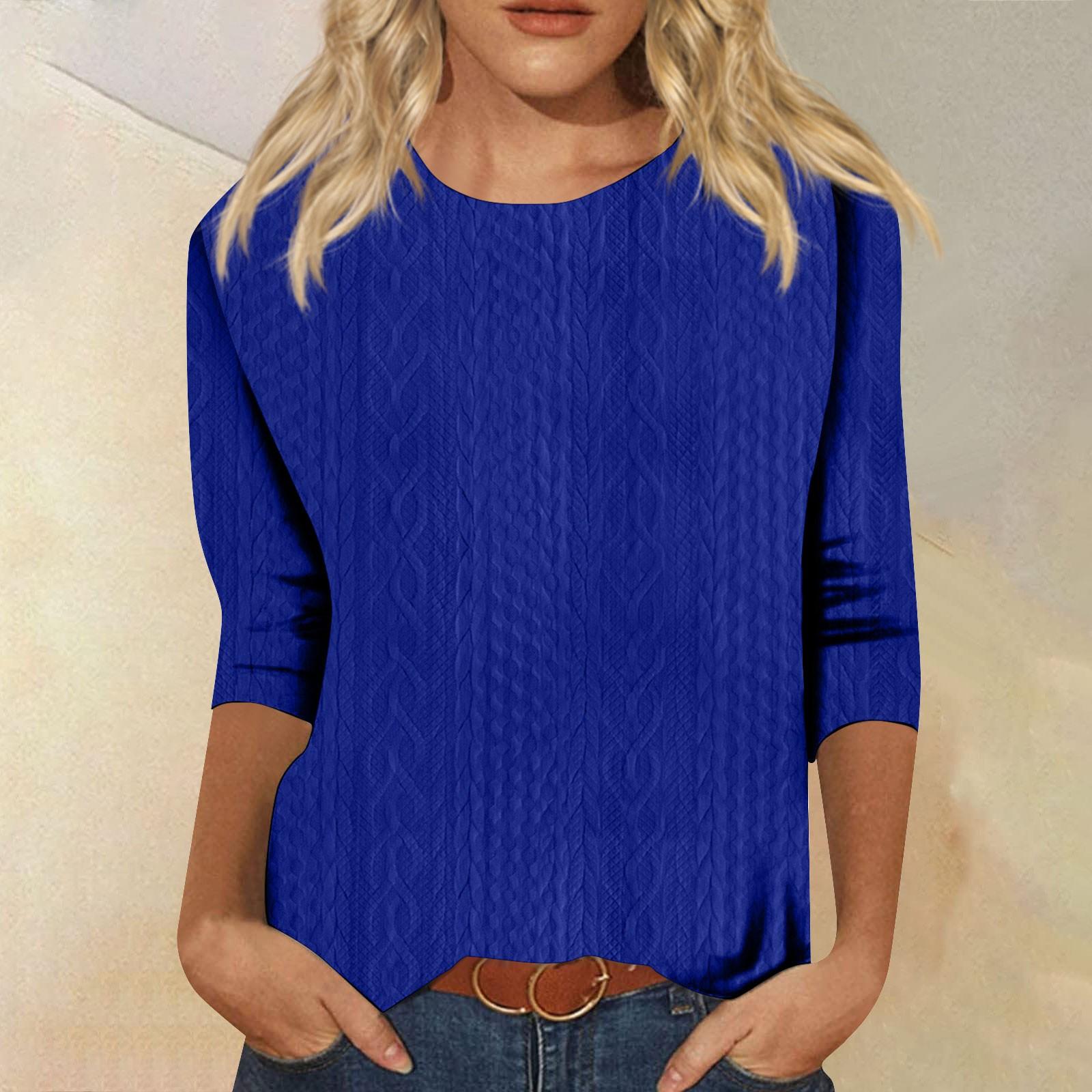 

Женская модная повседневная однотонная свободная футболка с круглым вырезом и рукавами 3/4, женский топ S синий