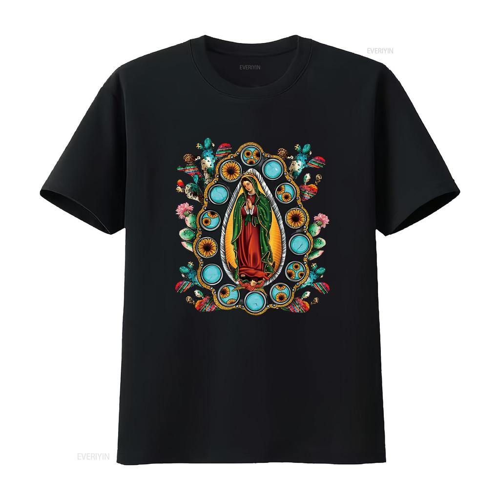 Mexican Serape Turquoise Our Lady of Guadalupe Mex Women S T Shirt Fashion Forward Style Vintage Washed Stylish Soft Homme