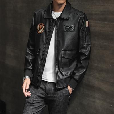 Lederjacke für Herren, Herbst Neue Lässige Trendige Bestickte Lederjacke, Jugendkreativer Stil, Markante Motorradjacke, Herrenjacke