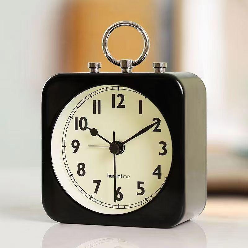 Fashionable Simple Metal Retro Small Alarm Student Clock Bedroom Bedside Mute Alarm Clock Can Be Hung or Placed Alarm Clock