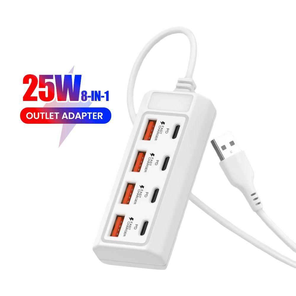 4USB 4Type-c Charger Socket 8 in 1 Power Outlet Adapter Compatible with Computers/Plugs