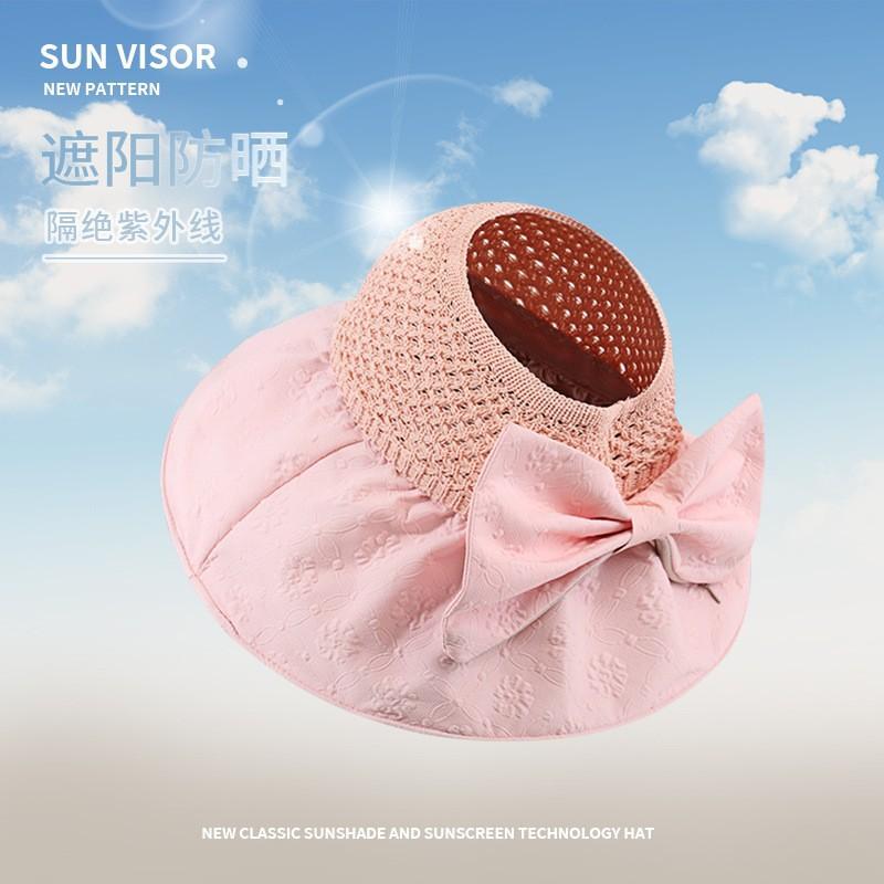 Spring and Autumn Versatile Bow Vinyl Sun Hat Women's Foldable Storage Hollow Anti-UV Face Hat