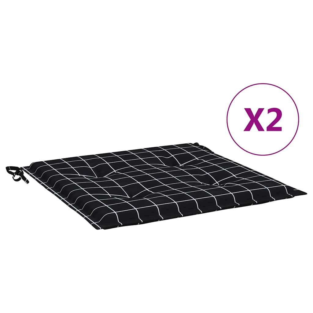 Garden Chair Cushions 2 Pcs Black Checkered Pattern 40 X 40 X 4 Cm Fabric
