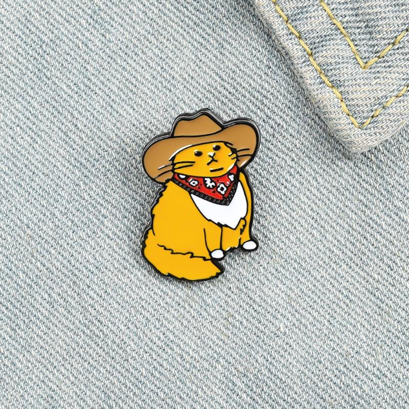 Cute Cartoon Humor Cowboy for Cat Style Brooch Children's Day Gift Western Cowboy for Cat Style Badge Funny Backpack Acc