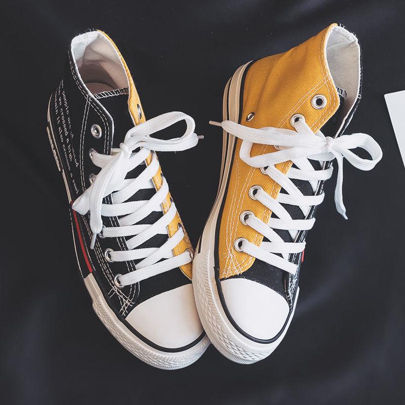 

2025 Женские Милые Двухцветные Туфли Женские Черные Холщовые Высокие Спортивные Кроссовки Девочки Повседневные Плоские Эспадрильи для Женщин CN 41(insole 25.5 cm