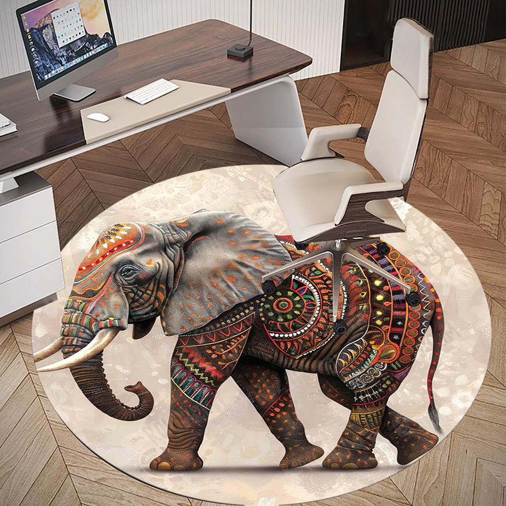 1PC Elephant Mandala Office Round Area Rug, Under Office Chairs Bedroom Living Room Home Decor, Carpet for Office -1110039