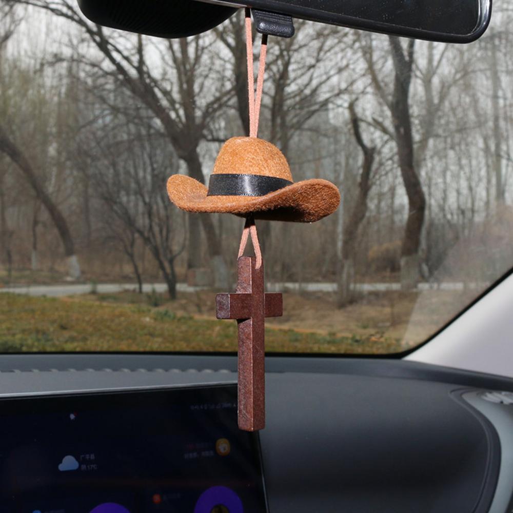 Western Car Decor Western Cowboy Hat Charm Car Decorations Rear View Mirror Accessories Cute Decor Western Oxford Cloth Ornament