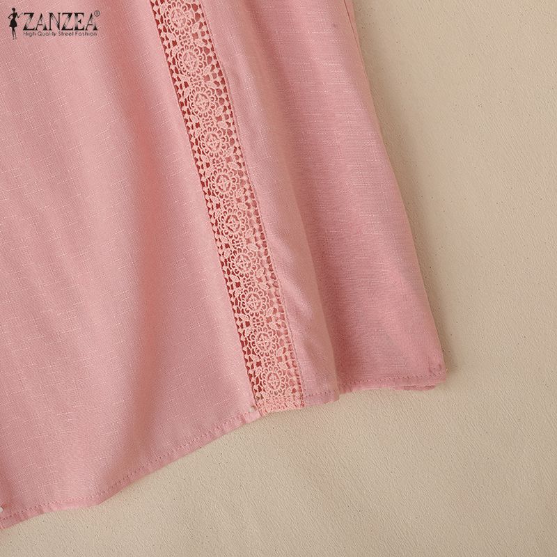 ZANZEA Women Summer Casual Round Neck Sleeveless Lace Crochet Patchwork Tank Tops