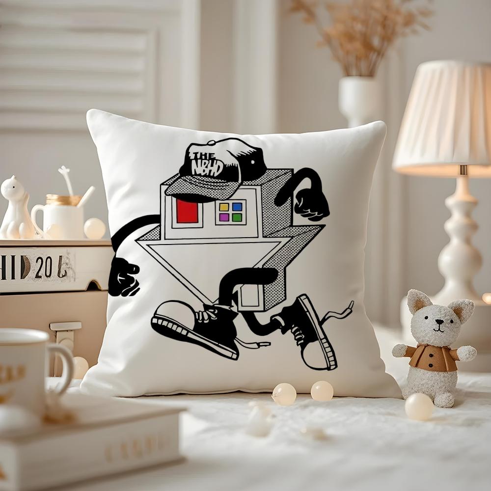 

LOGO Design N-Neighborhood Cushion Cover Anti-dustmite Pillowcase Invisible Zipper Silky Short Plush Sofa Cushion Cover 12x12Inch
