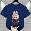2025 Popular Children's Clothing Short Sleeved LABUBU Adventure Outfit Pattern Round Neck T-shirt Cartoon Style Girl's Top