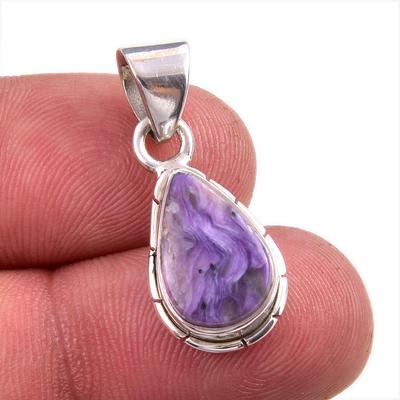 Natural Charoite Gemstone Handmade 925 Solid Sterling Silver Pendant 1.25'' H2z06