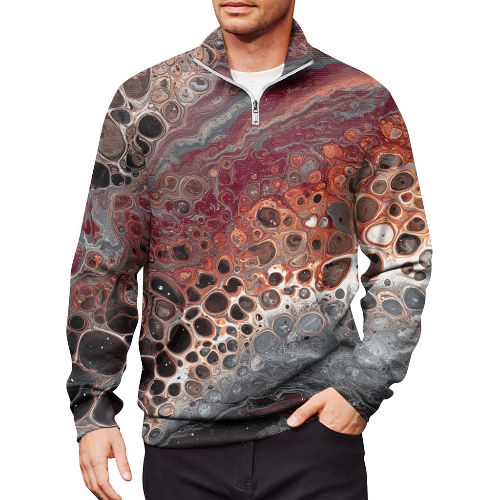 Men's Loose Casual 1/4 Zip Sweatshirt Fashion Printed Long Sleeve Top With Pockets