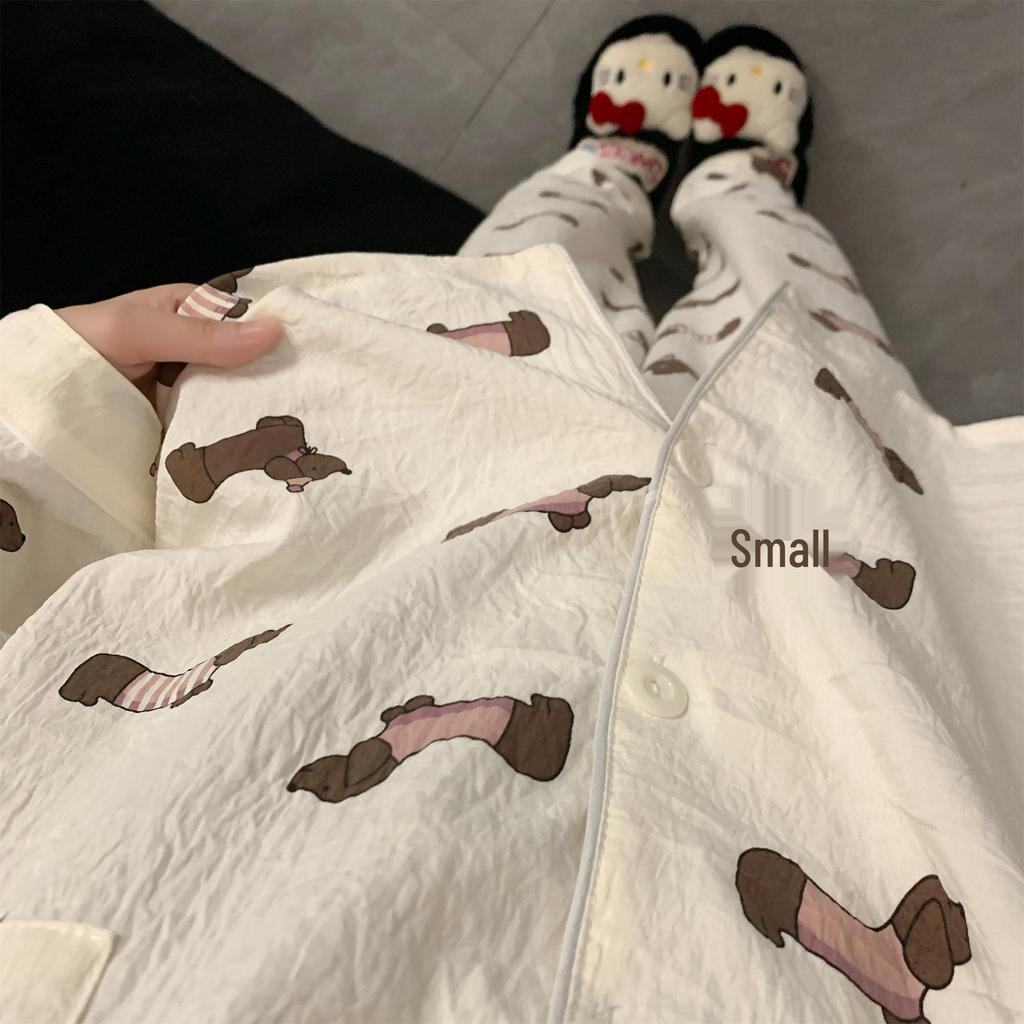 Cartoon Sausage Dog Plus Size Women's Long Sleeve Pajama Set for Spring/Autumn