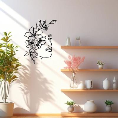 Metal Line Art Wall Decoration - Abstract Woman Face and Flower Wall Art | Minimalist Metal Hanging Decor for Modern Interiors