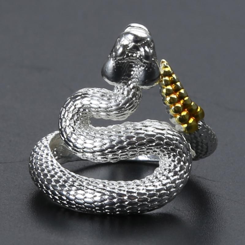 Snake Ring with Tail Copper Rattlesnake Shaped Finger Ring Jewelry Handmade Adjustable Serpent Ring Gift for Men Women