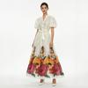 French Vintage Flower Maxi Dress Women Puff Sleeve V-Neck Elegant Floral Print High Waist Sashes A-Line Summer Beach Long Maxi Dresses