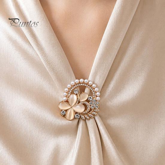 Shirt Collar Clip Solid Alloy Pin, Four-Leaf Clover Center Shape Brooch Pin with Metal Faux Opal, Electroplated Anti-Oxidation Fastener for