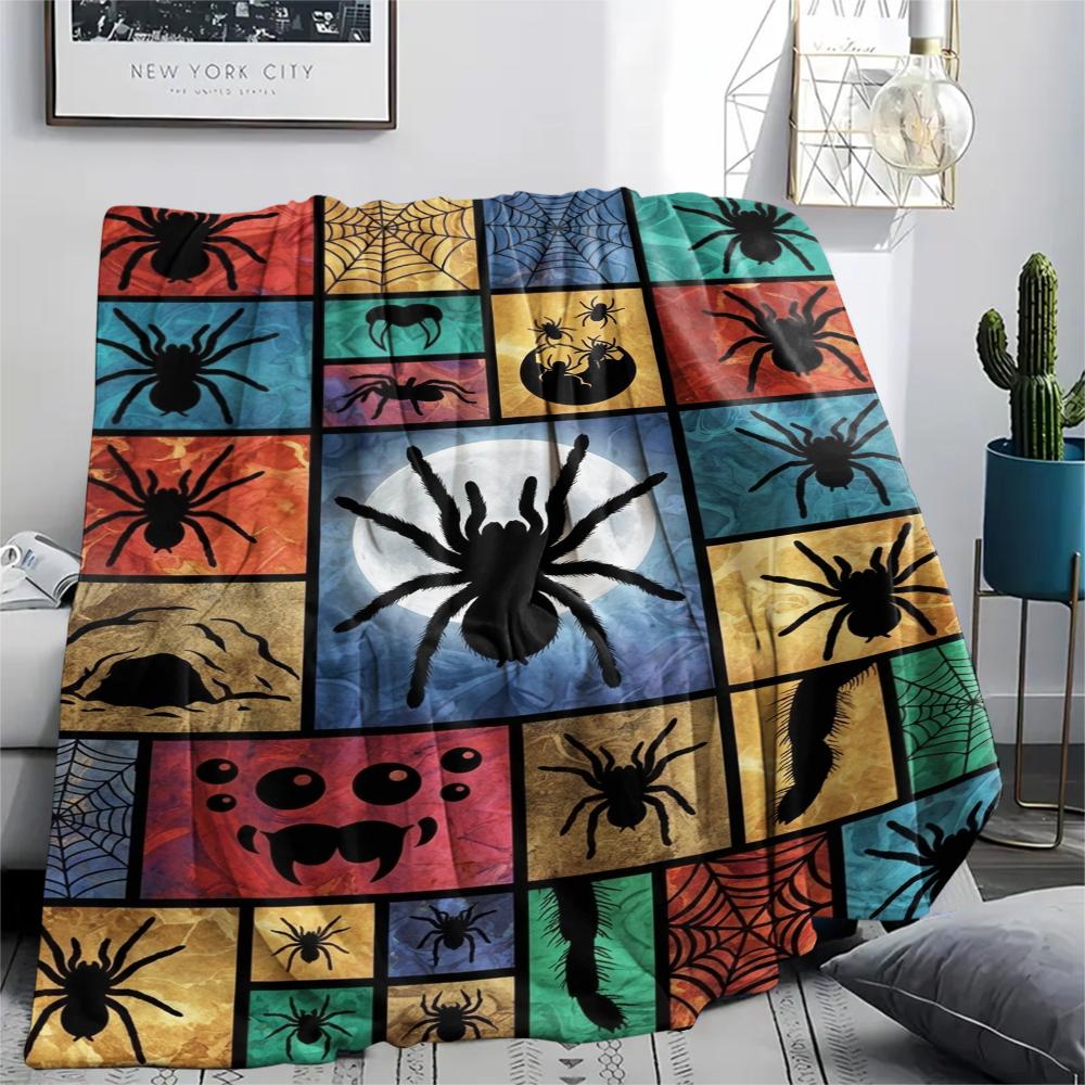1Pc Dark Spider Print Flannel Blanket, High quality Comfortable for All Seasons, Home Decor, Warmth and Comfort, Perfect for Christmas Gifts W89