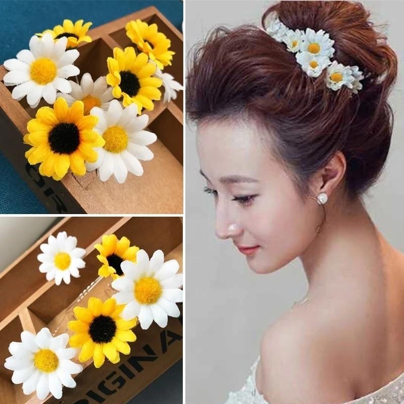 5Pcs Yellow Sunflower Hair Pins Wedding Bridal Prom Beauty Styling Accessories Hairclips for Women Creative Birthday Gift Supply