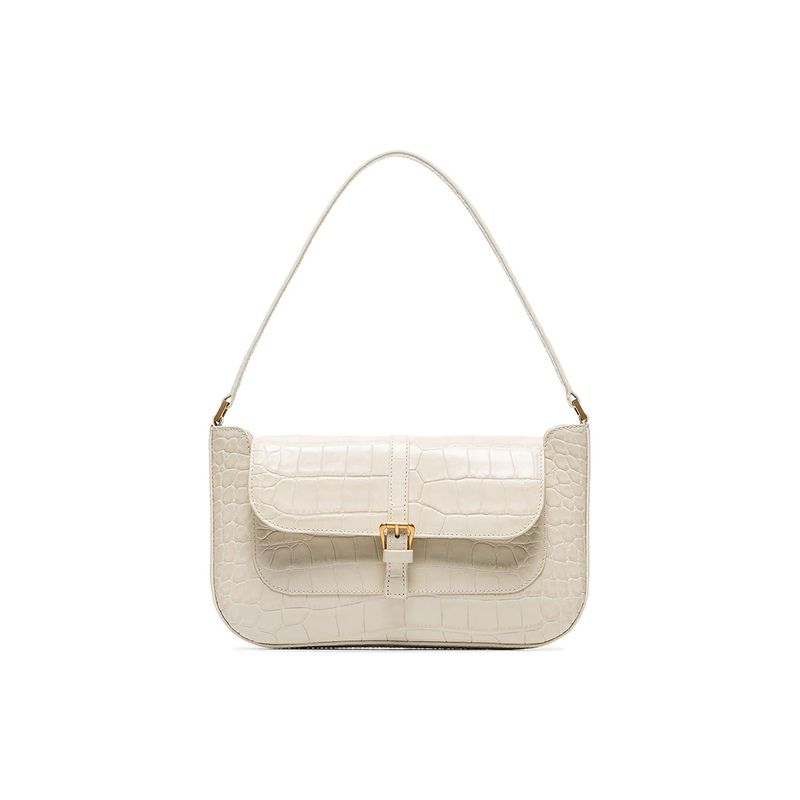 By Far Miranda Series Leather Crocodile Embossed Shoulder Bag Women Handbags Off-White 19FWMDASCEDMEDCE