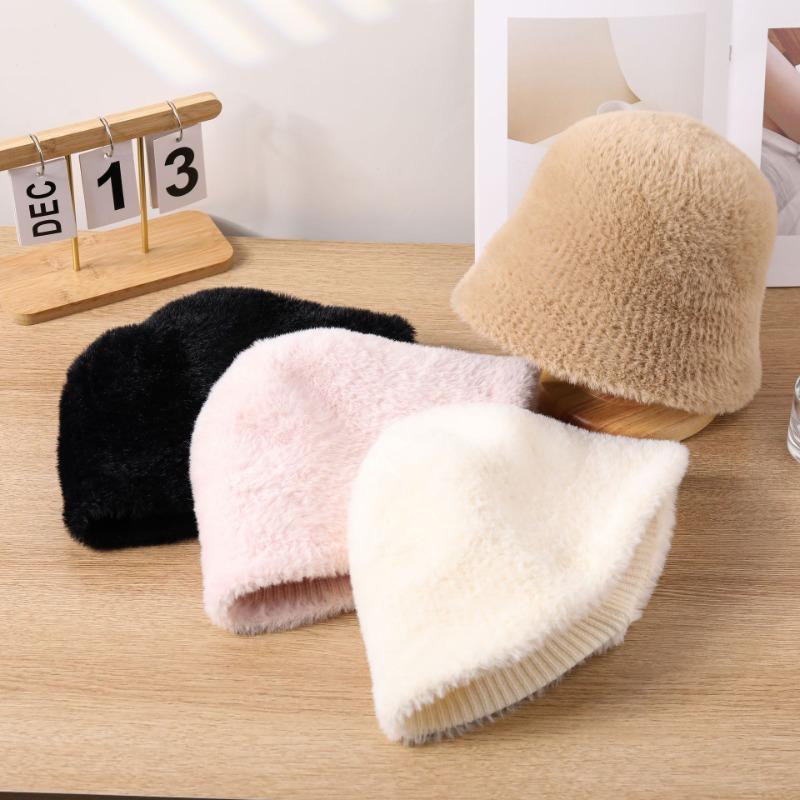 Pălărie de iarnă pentru femei, nouă, pălărie bucket de pluș, caldă, la modă, imitație nurcă, pălărie bucket versatilă