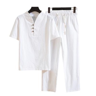 Men's Summer Breathable Lightweight Sports Suit V-neck Short Sleeve + Pants Two-piece Set