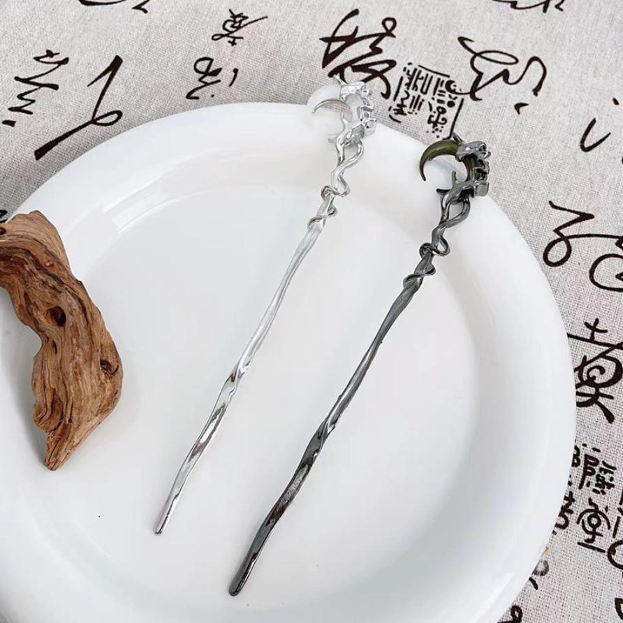 Chinese Style Black Moon Tassel Hair Stick for Women Elegant Metal Hanfu Chopstick Hair Sticks Hair Accessories Ornaments