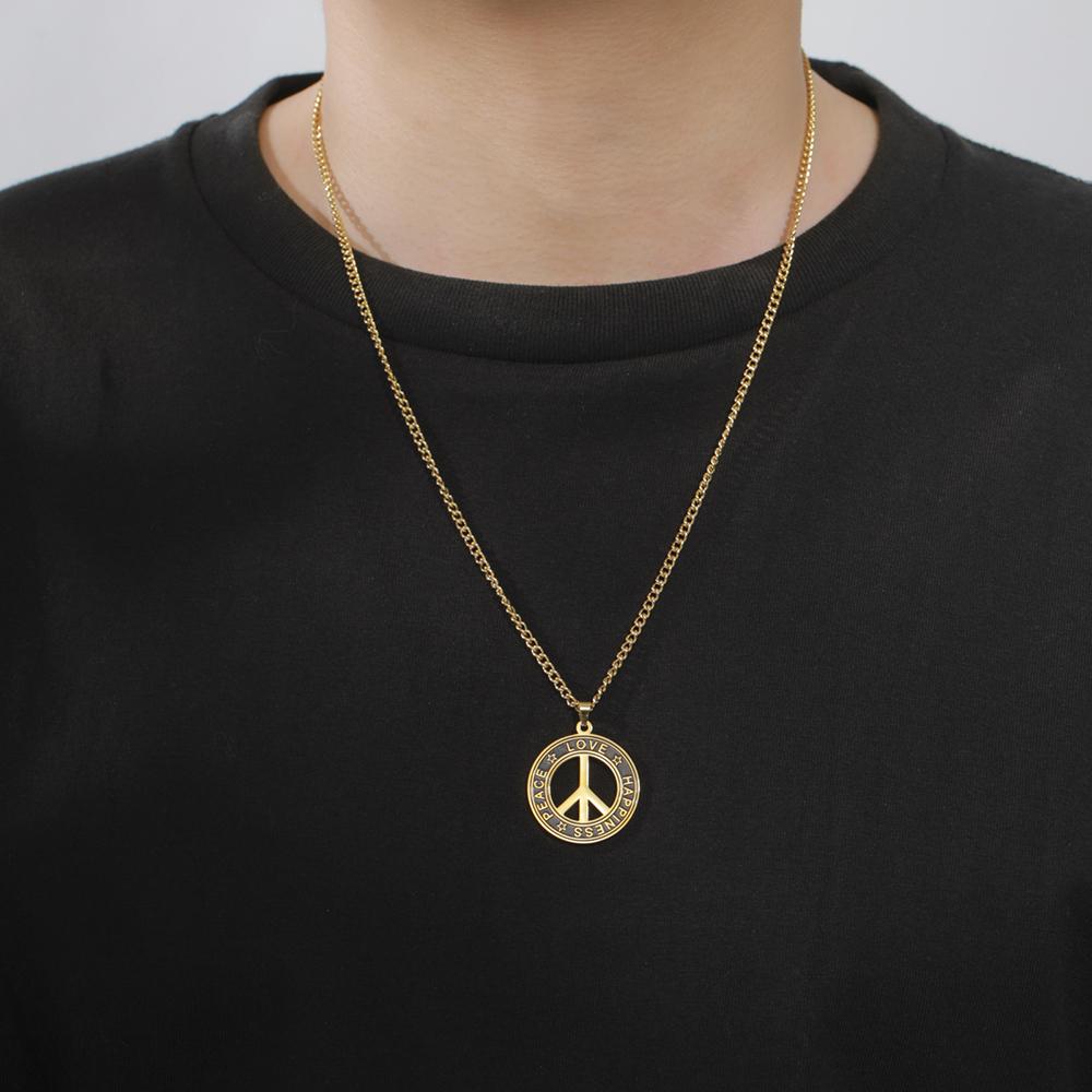 Dawapara Peace Sign Symbol Necklace Peace Love Happiness Blessing Pendant Stainless Steel Jewelry Hippie Accessories