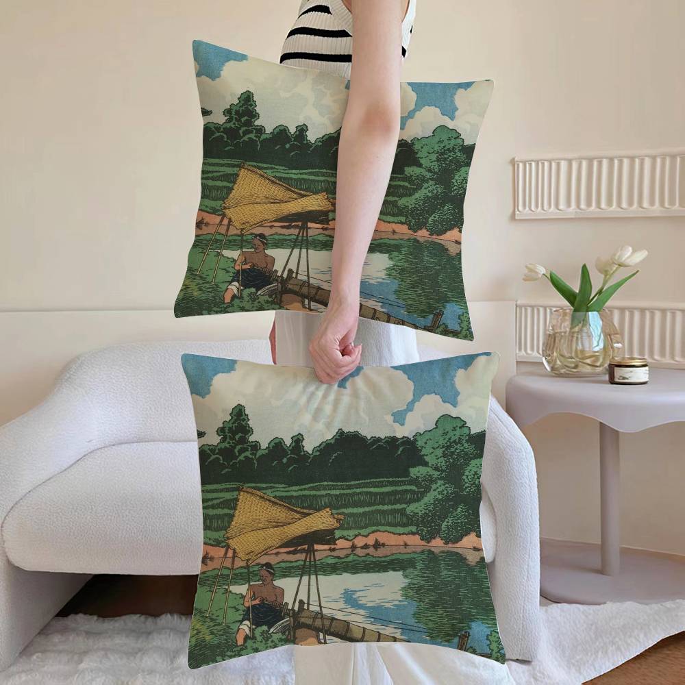 Hasui Kawase Povlak na polštář Dekorativní povlaky na polštáře na pohovku a do obývacího pokoje Prachotěsné a odolné proti roztočům Neviditelný zip