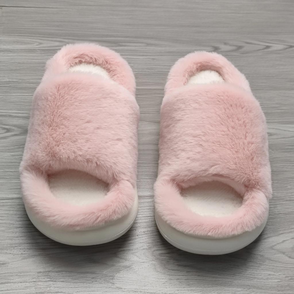 Fashion Faux Fur Keep Warm Slippers Women Winter Open Toe Thick Bottom Plush Slippers Woman Comfort Soft Non-Slip House Cotton Shoes