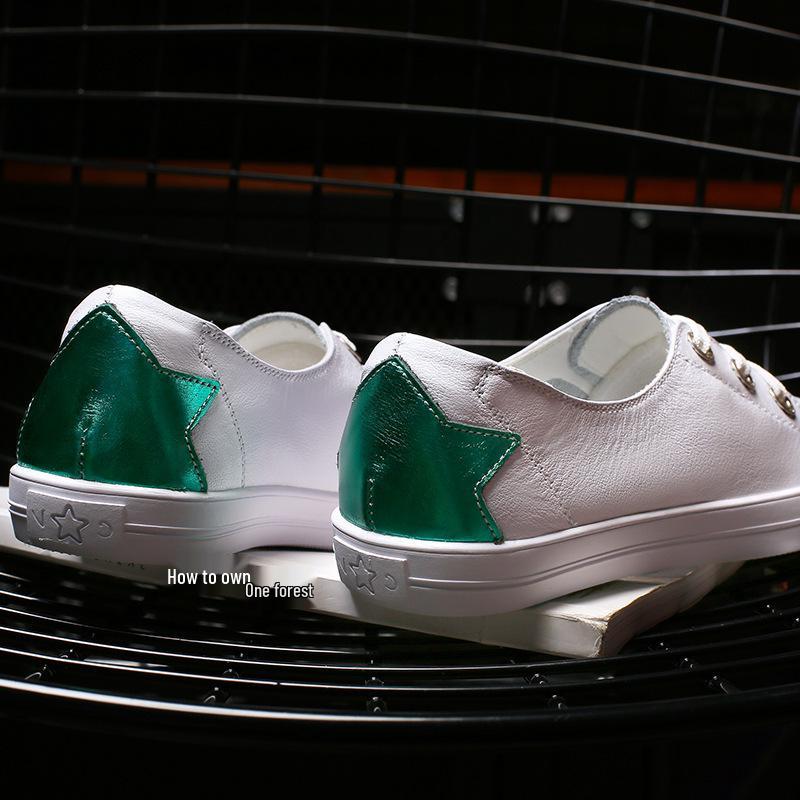 Women's White Genuine Leather Flats - 2023 Korean Style. Versatile, Trendy, Plus Size Casual Shoes for Spring/Summer.