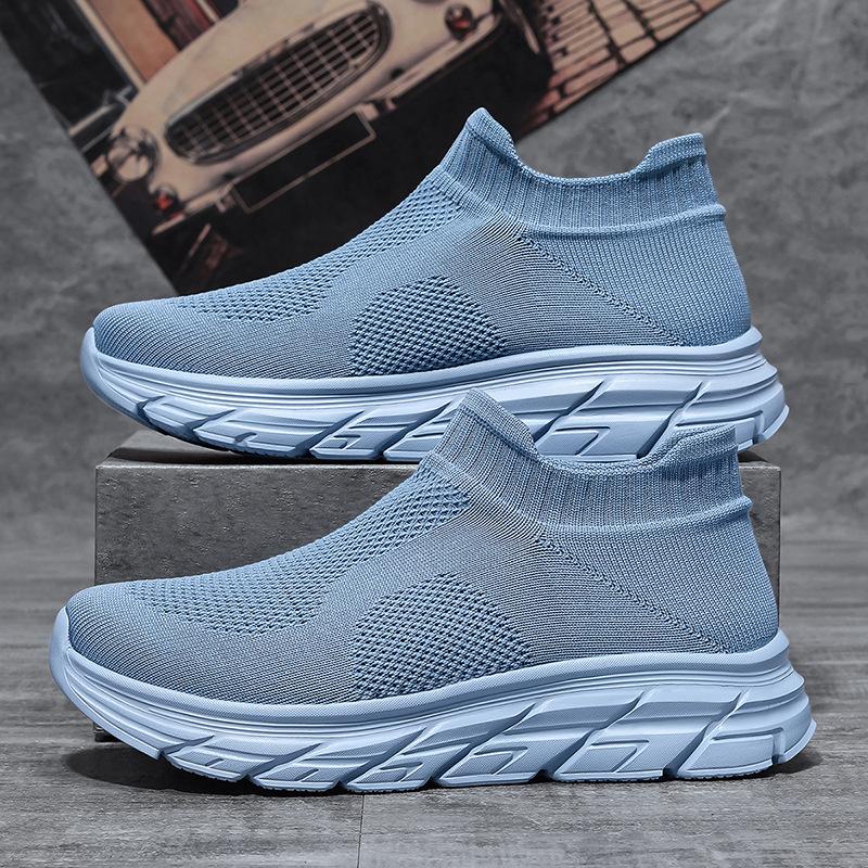 2025 new men's shoes spring and summer fly-woven socks breathable and lightweight one-pedal mesh shoes men's casual shoes