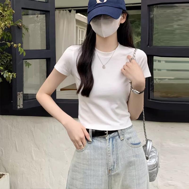 Women's Slim-Fit Pure Cotton U-Neck T-Shirt - Short Sleeve, Versatile Summer Outerwear