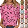 Damen Valentinstag Print Mode Lässig 3/4 Ärmel Rundhals Oberteil