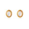 Retro Court Style Bead Edge Stud Earrings Oval White Fritillary Niche Design Earrings Gold and Silver Two-color Light Luxury Versatile Earrings