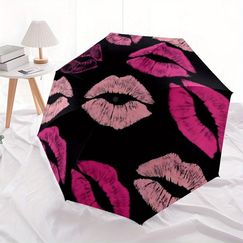1pc Lips Print Pattern Automatic Opening/Closing Folding Umbrella with 33 Ribs, Plastic Handle, Windproof Portable Sunshade Umbrella Y250726073