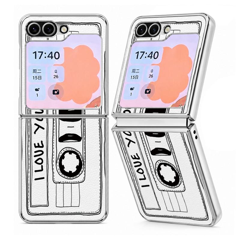 Vintage Camera Pattern Case For Samsung Z Flip 8 7 6 5 Hybrid 3in1 Leather Skin Plating Frame Hard Folding Phone Cover For Galaxy Z Flip8 Flip7 Flip6