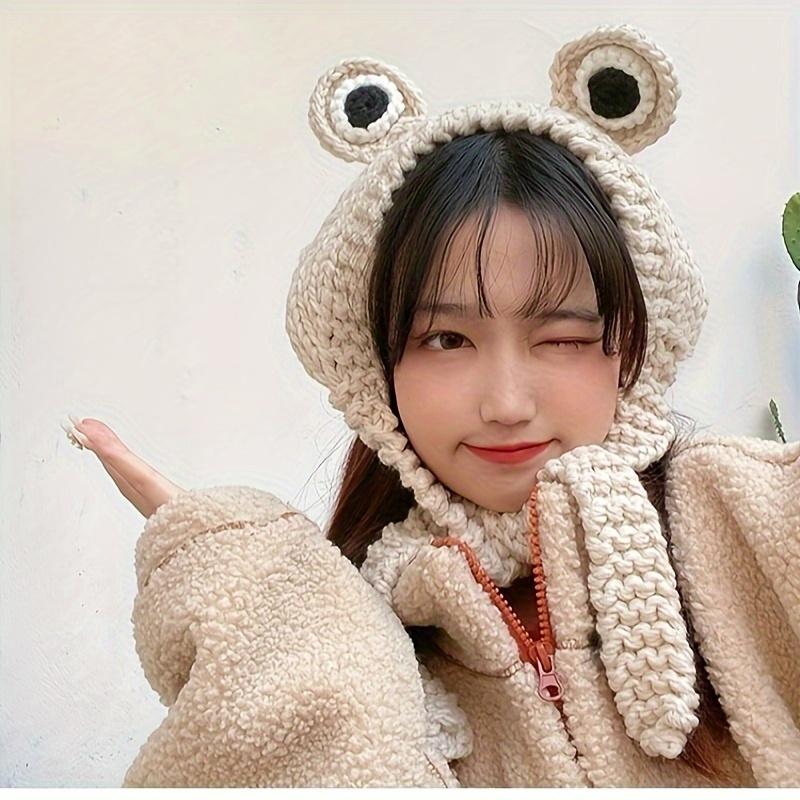 Cute Ladies Frog Ear Hat Beanies Knitted Headband Winter Hat Skullies Knitted Hat Cap Costume Accessory Gifts Warm Winter Bonnet