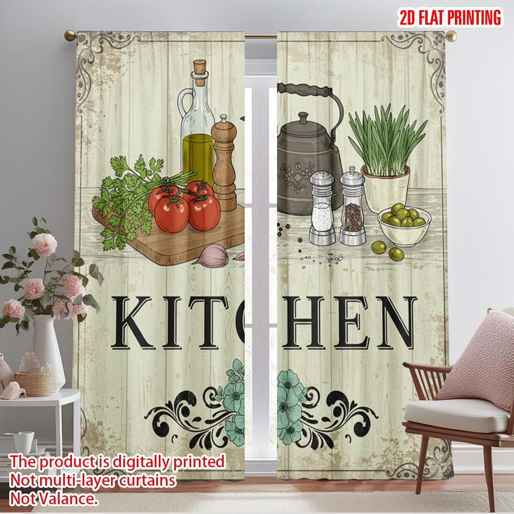 

2pcs 2D flat printing Window Curtains Vintage Kitchen Still Life Tomatoes Herbs 100% Polyester Without Electricity Holiday 52.50×116.00 CM 2pcs