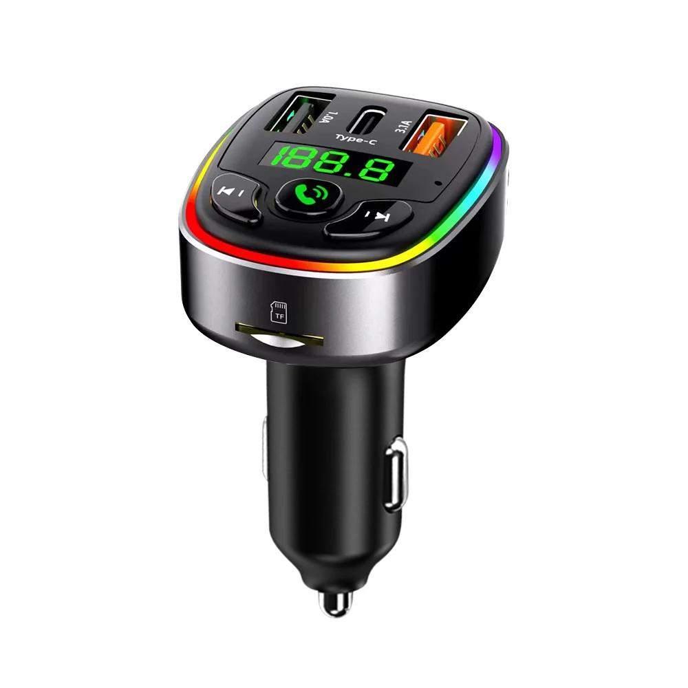 Bluetooth 5.0 FM Transmitter Car MP3 Modulator Player Handsfree Audio Receiver PD+USB Phone Charger With 3 In 1 Charge Cable