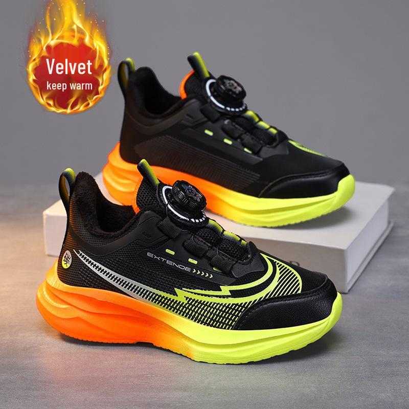 2025 Winter Boys' Waterproof Sports Shoes: Cotton-Leather, Velvet-Lined, Warm Running Shoes for Primary School