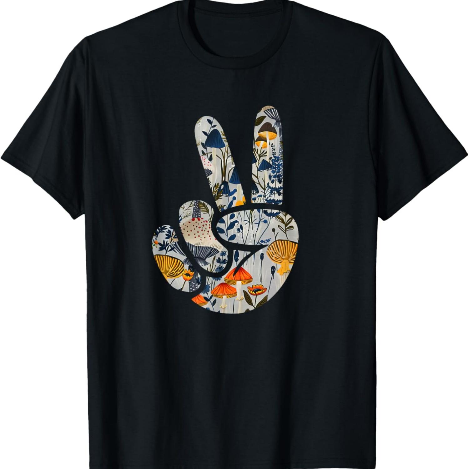 

Natural Silhouette Forest Meadow Cottagecore Peace Sign Hand T-Shirt(23) S чёрный