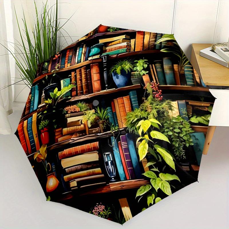 

1pc Automatic Open/Close Umbrella with Auto-Folding Compact Travel Umbrella, Lightweight Windproof Canopy, Elegant Bookshelf D (as the picture,Iron&8K)