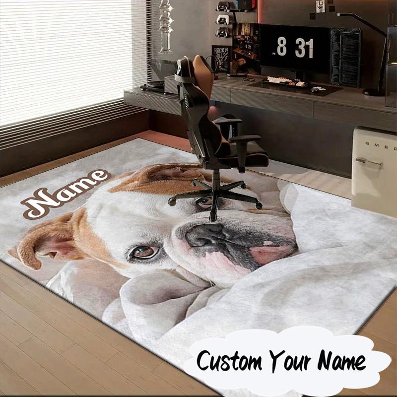 Custom Name Bulldog Comfortably Carpet, Chair Rug,Area Rug for Office Bedroom Living Rooms Bedroom, Doormat Decor Christmas Fan Gifts